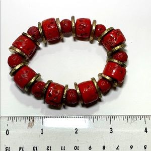 Coral and brass bracelet